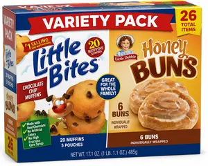 Little Bites Chocolate Chip Muffins & Honey Buns Variety Pack, Family Size Sweet Snack Box, Individually Wrapped Breakfast Treats, Lunchbox Snacks for Kids & Adults, Bakery Favorites Combo Pack
