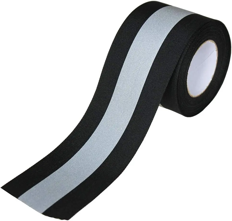 Sew On Silver Reflective Tape for Clothing Safety Fabric Webbing Trim Strip Black 2" x 16ft