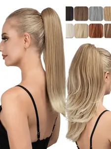 Clip in Ponytail Extension 18 Inch Pony Tails Hair Extensions for Women Long Straight Curly Tail Ponytail Hair piece Synthetic Fake Versatile Pony (Brunette/Ash Blonde)