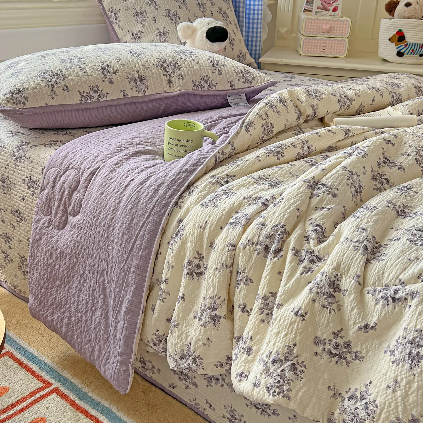 Cloudy Sensation Puff Cotton Printed Summer Quilt, Soft and Breathable, Moisture Absorbing, Ideal for Air-Conditioned Rooms, Office Naps, Floral Print Quilt, Air Conditioning Quilt, Summer Bedding
