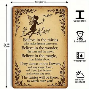 1PC Believe In The Fairies Tin Sign, Inspirational Quote, Vintage Metal Art, Rustic Home Decor, Magical Wall Art, Fairy Decor, Fantasy Art, Cottagecore Decor, Boho Decor, Bedroom Decor, Gift Idea, 8x12 Inches  20x30 Cm Decoration Print