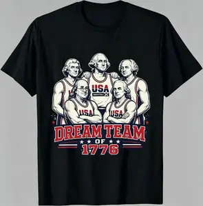 Men's America 4th of July  T-Shirt,Patriotic Meme Tee USA Squad Lineup Graphic Top Independence Day Apparel Vintage Retro Sports Artwork Heavyweight Cotton Black Crewneck Summer Casual Wear
