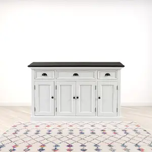 HomeRoots 507534 Sturdy Solid Wood Buffet Table - White & Black, 60 in. h x 59.84-in. w x 22.83-in. d, 231 lbs Capacity, Ideal for Dining Room & Entrance Foyer