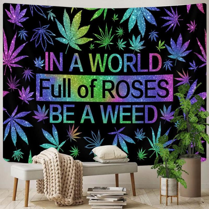 60in x 40in tapestry GOAOK Trippy Weed Tapestry, Cool Psychedelic Cannabis Leaf and Funny Quotes Tapestry for Men Bedroom Aesthetic Hippie Boho Marijuana Leaves Stoner Tapestry for Bedroom Living Room 60"x40"