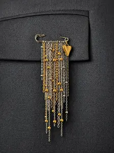 Statement Safety Pin Brooch | Fringe Chain Pin | Silver Gold Layered Brooch