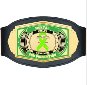Mental Health Awareness Belts - Silver Plated 916/22K Gold, Green Ribbon Design, 6lb Weight, Support & Prevention Campaign