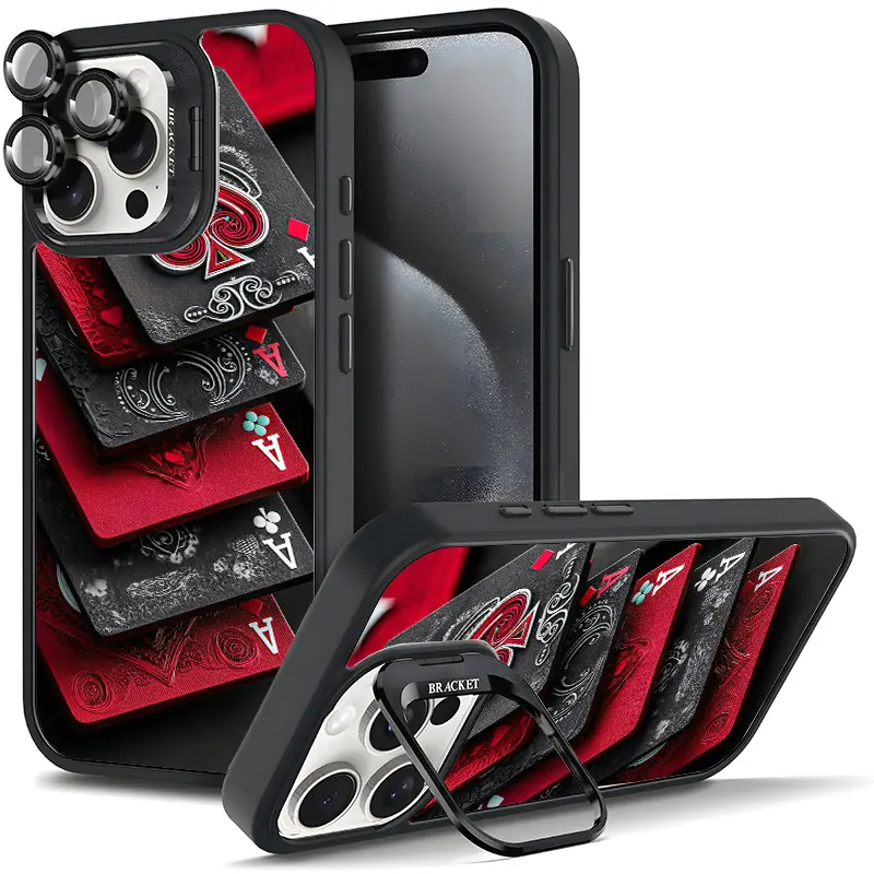 4A Card Design Shockproof TPU Protective Phone Case for iPhone 17/Air/16/15/14/13/12/11 Pro Plus Max, Durable Cover with Magnetic Metal Lens Frame, Film Bracket Stand, Fun Cool Style, Full Camera Protection, Gift for Smartphones 11X-L0491
