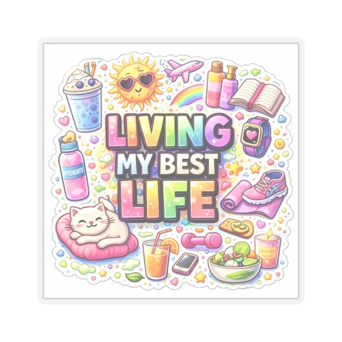 Living My Best Life sticker | pastel aesthetic, self-care icons, laptop decal