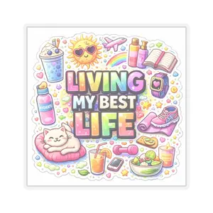 Living My Best Life sticker | pastel aesthetic, self-care icons, laptop decal