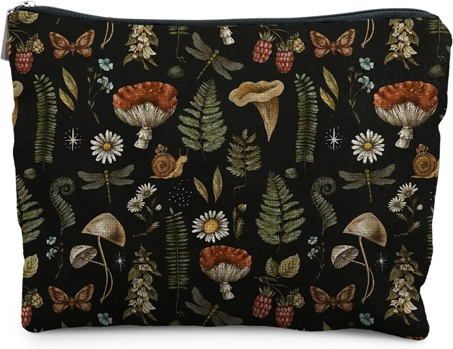 Dark Forest Cottagecore Mushroom Makeup Bag - Forest Cosmetic Bag for Gifts, Mushroom Lovers