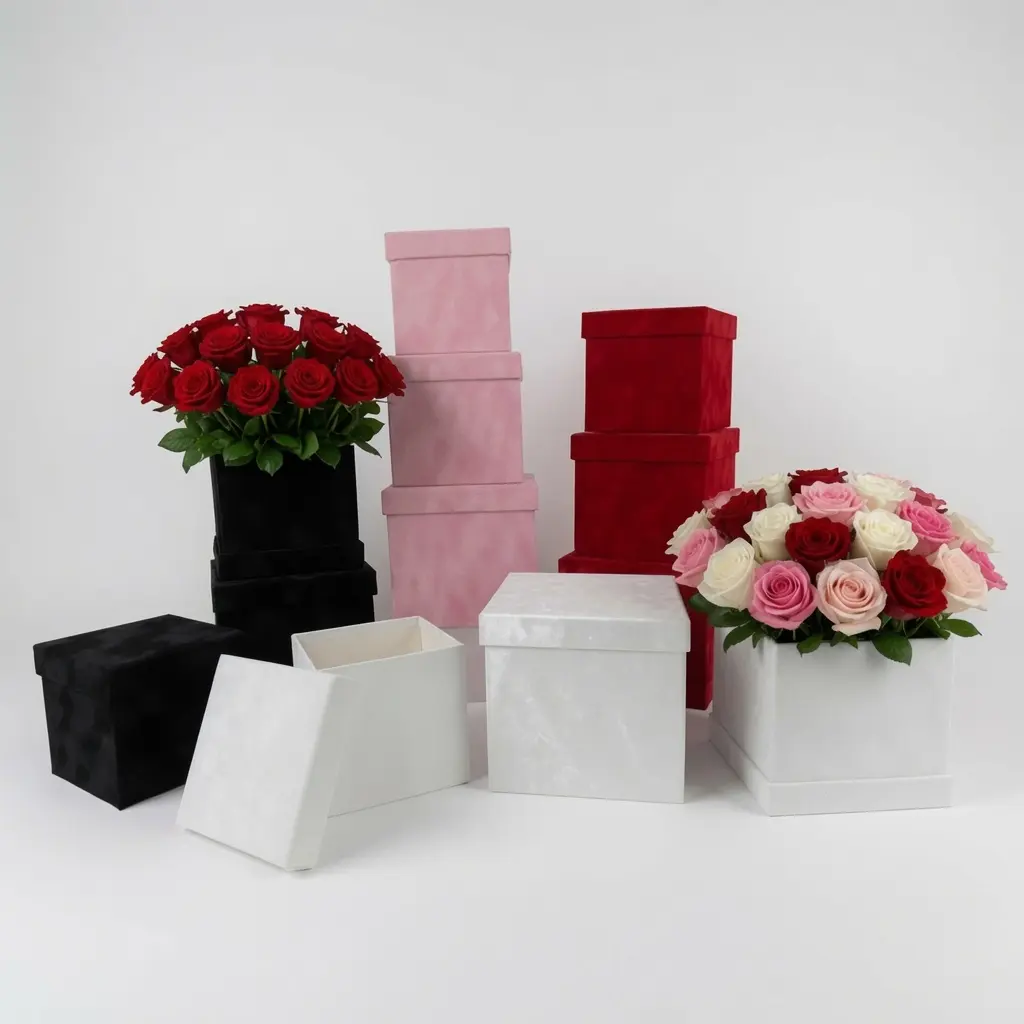 Velvet Square Boxes, Set of 3, Various Colors | W764