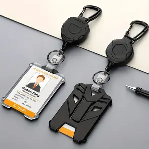 3pcs random Expandable Lightweight Keychain, Multi-Functional Badge Holder with Tactical ID Holder and High-Rebound Anti-Lost Lanyard, Suitable for Outdoor Camping and Fishing, Without Battery
