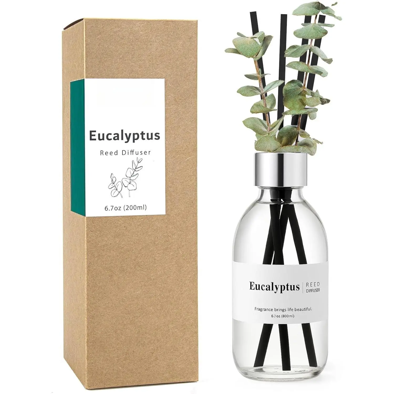 Reed Diffuser Set, 6.7 oz Eucalyptus Scented Diffuser with Sticks,   Reed Diffuser for Bathroom Shelf Decor