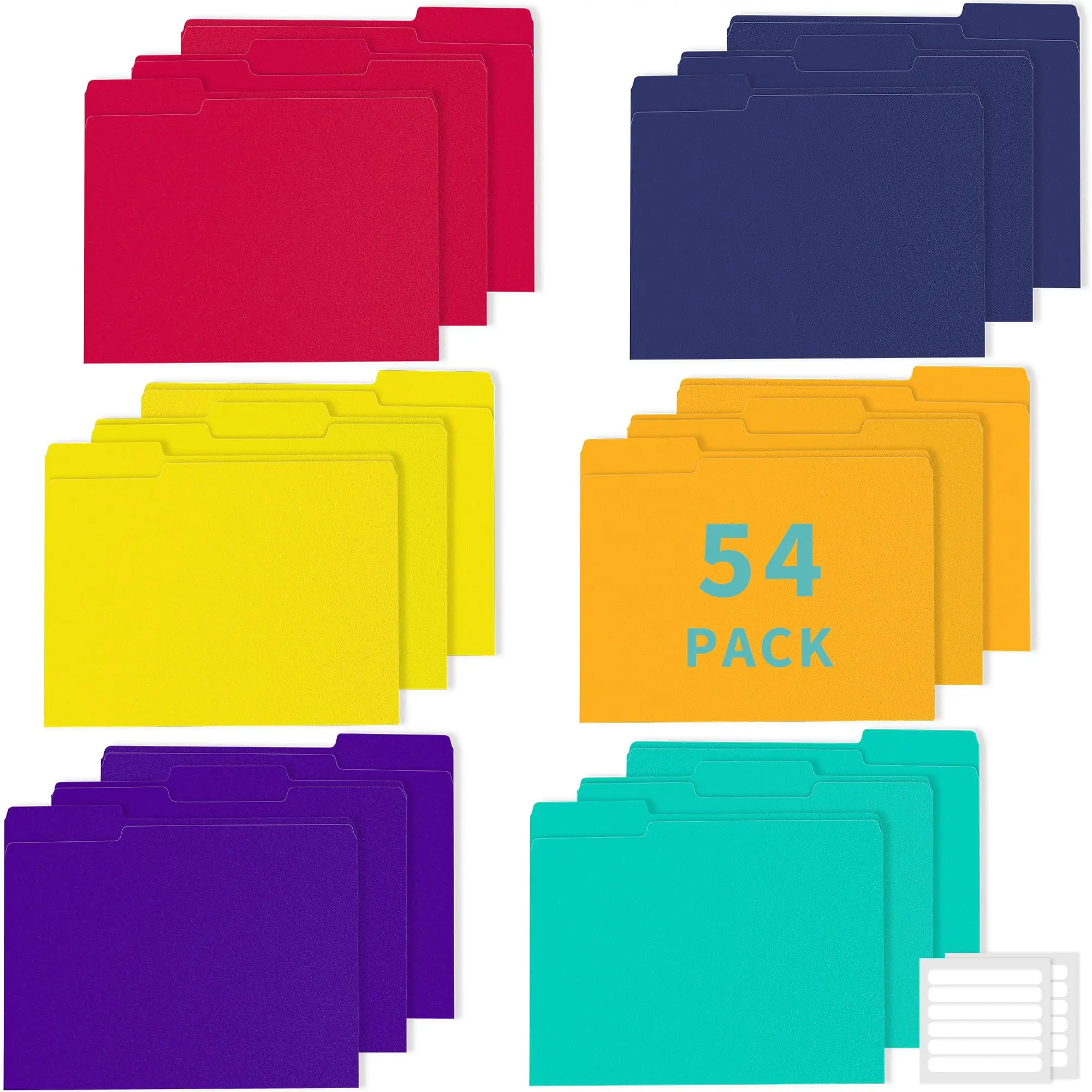 54 Pack Heavyduty Plastic Colored File Folders  1/3-cut Tab For Letter Size 6 Assorted Colors Office School And Home Organization