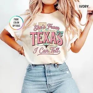 Comfort Colors® She's From Texas I Can Tell Shirt, Floral Texas Map Tshirt, Coquette Texas Girl Tee, Western Texas Shirt, Southern Girl Gift