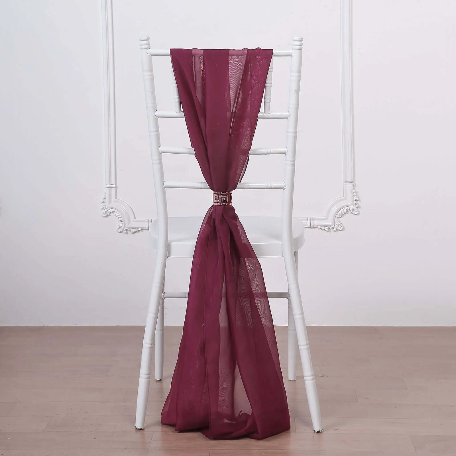 Burgundy Sheer Chiffon Chair Sashes (5 Pack, 22" Wide x 78" Long, Ships Untied) - Glam Bows for Party, Wedding, Workshops Textile Decor