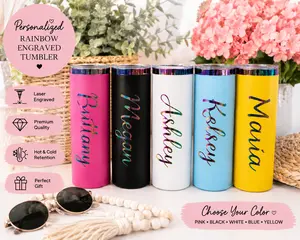 Custom Rainbow Engraved Tumbler | Personalized 20oz Cup