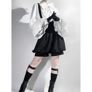 2000s Aesthetic Elegant Lolita Y2k 3 Piece Set Women White Blouse+ Black Shorts+ Fairy Dress Female Japanese Gothic Retro Suit