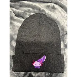 Winter Beanie Axolotl Embroidered Hat Black