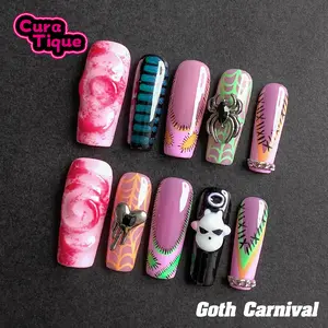 CuraTique | Goth Carnival 10PCS Handmade Press On Nails REUSABLE 3D Gel spring/summer 2025 / Prom