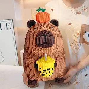 3598 Piece Persimmon Milk Tea Capybara Building Blocks Decorations, DIY Building Model, DIY Craft Kit, Bedroom Decoration, Ideal Gift, Hobby Toy, Creative Building Block