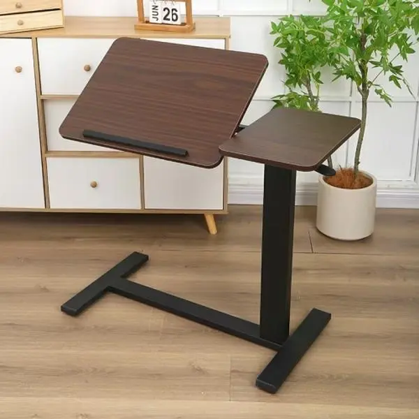 Mobile Bedside Table with Wheels – Folding Overbed Desk, Height Adjustable Laptop Stand, H-Shaped Stable Base for Bed, Sofa, Living Room