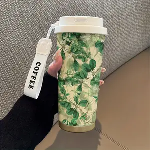 Floral Coffee Cup Set, 530ML Stainless Steel Vacuum Insulated Travel Mug with Straw and Lid, Hot & Cold Drinks, Office Outdoor Camping Flasks