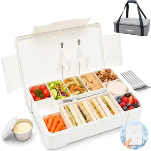 Portable Snackle Box Container with Ice Pack & Insulated Bag, Dishwasher Safe, 9-11 Adjustable Compartments, Charcuterie Box with Lid, Keep Food Cold/Warm, for Picnics, Road Trip, Sports