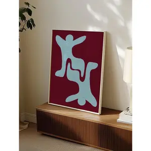 Abstract People Standing  Sky Blue + Reddish Brown, Illustrated Wall Art1 - (Unframe)
