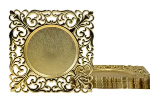Zenvix 12 Pack  Gold Square Charger Plates,12 Decorative Plates With Embossed Rims For Wedding And Dinner Party