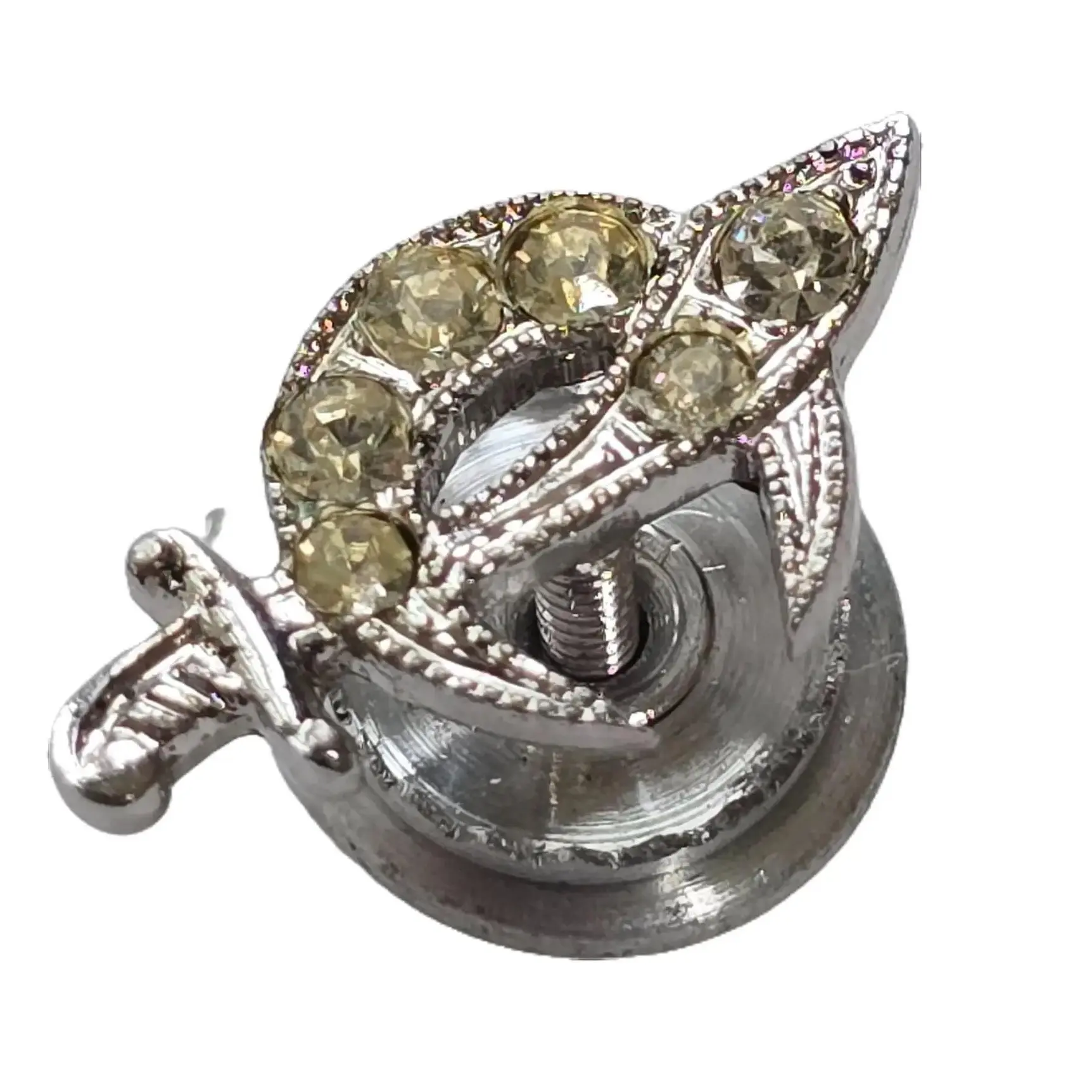 Small Vintage Signed Uncas Sterling Silver Scimitar & Crescent Masonic Shriners Tie Tack Pin with Rhinestones