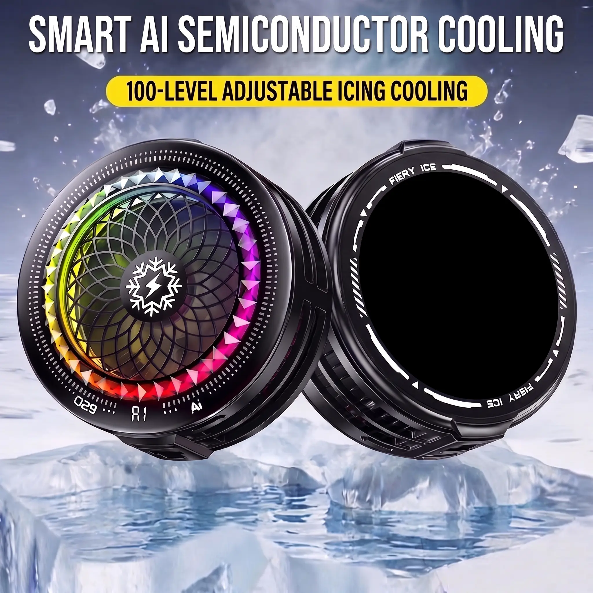 AI Magnetic Semiconductor Mobile Phone Cooler with Back Clip, 100-Level Adjustable RGB Fast Cooling Fan for Mobile Gaming, Live Streaming