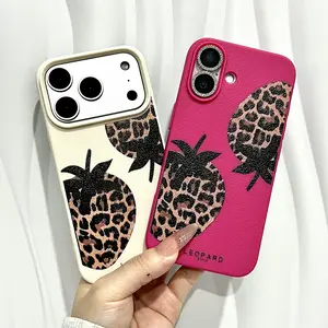 Two Strawberry Leopard Pattern Transparent TPU Full Cover Drop-Proof Protective Phone Cases for Apple Iphone 17/16/15/14/13/Pro/Plus/Pro Max Cases Shockproof Cellphone Smartphone Protection Protector Casing Protector phone case