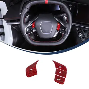 4-piece set of genuine carbon fiber red car steering wheel button stickers, suitable for 2022+ Corvette C8 models