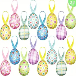 24 Colorful Easter Decorative Eggs, Foam Egg Wrapped Fabric Eggs, Spring Easter Basket Filler Decoration, Easter Decorations Ornaments, Home Ornament