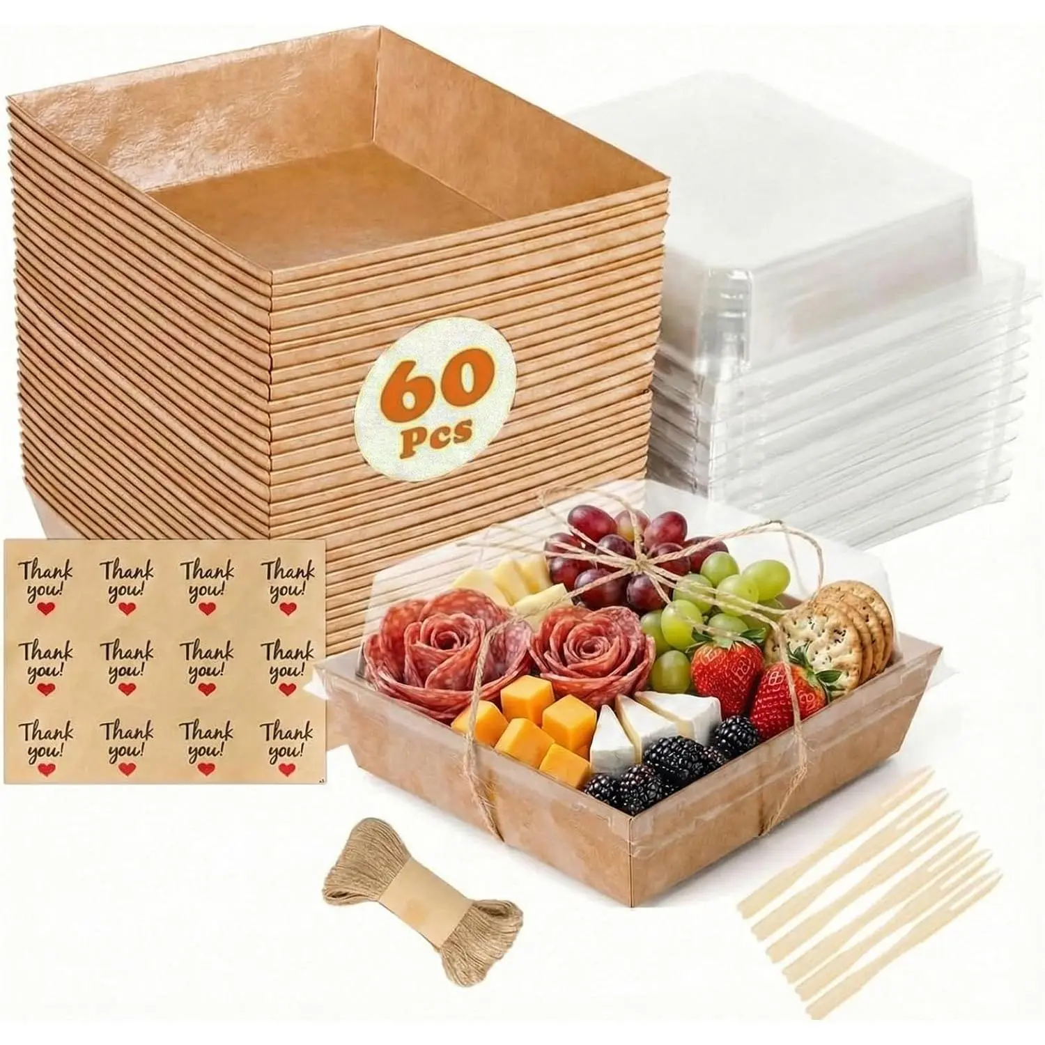 60 Pack Small Charcuterie Boxes with Clear , 5 Inch Mini Paper Charcuterie Boxes To Go, Individual Disposable  Containers for Party Favors, Dessert, Sandwich, Sushi, Cookies