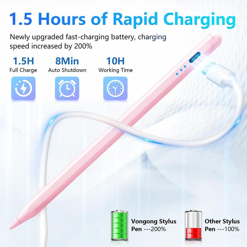 Capacitive touchscreen stylus, ready to use without connection or power on, suitable for iPad 9th and 10th generation - fast-charging active stylus, compatible with iPad Pro 11" & 12.9" (2018-2025), iPad Air 3/4, iPad 6/7/8/9/10, and iPad Mini 5/6.
