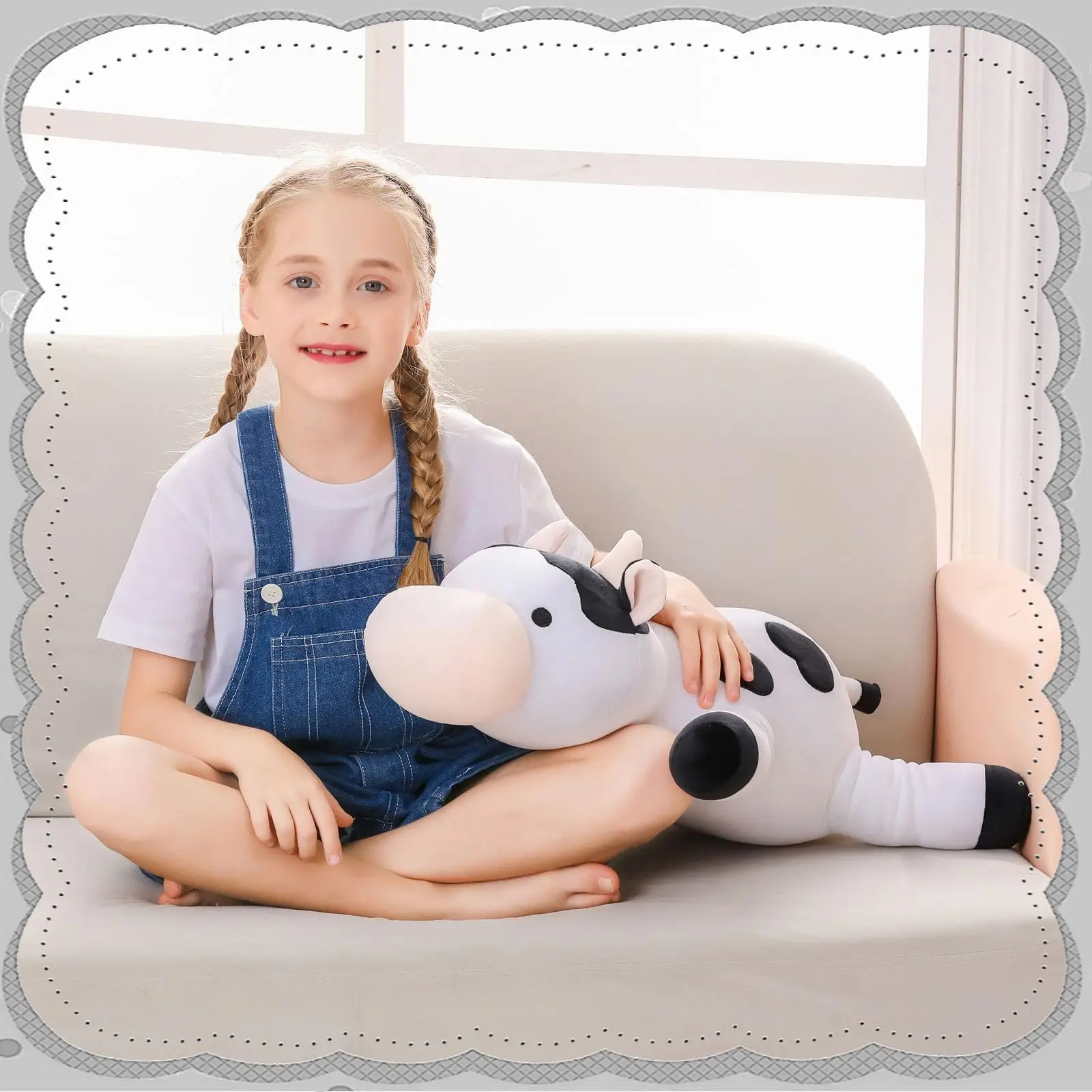 Milk Cow Weighted Plush, 24" 4.2 lbs Weighted Stuffed Animals Series, Cute Cow Plushie Dolls Throw Pillow Birthday Gifts for Children Kids Adults