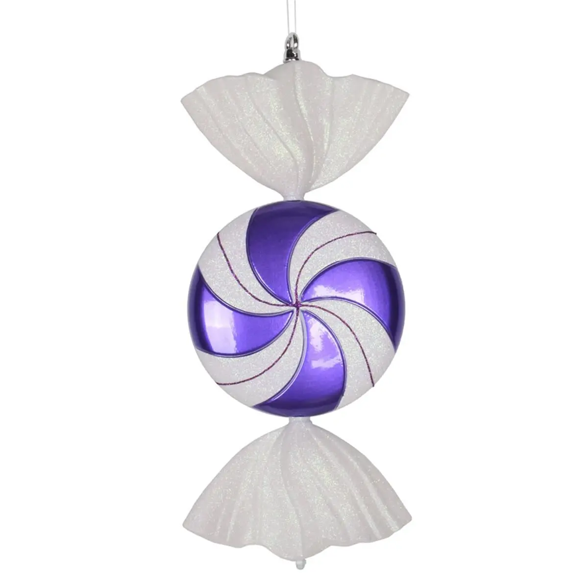 212 MAIN 18.5 in. Plastic Christmas Ornament - Purple & White Flat Swirl Design with Glitter Finish, Candy Ornaments, Christmas Decorations for Festive Home Decoration