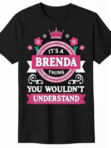 Men'S Funny "It'S a Brenda Thing You Wouldn't Understand" Graphic T-Shirt - Black with Pink Lettering & Crown Design - Casual Short Sleeve Round Neck Tee for Casual Attire - Humorous Gift for Brenda Fans - All-Season Fit