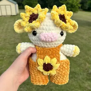 Crochet Sunflower Cow Handmade