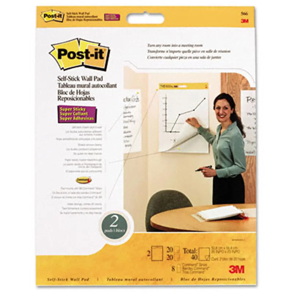 Super Sticky Wall Mount Paper Pad Easel, 20x23 in Blank Office Desk Supplies, 4 Pads/Carton (20 Sheets Each), for Home Office & Meeting Rooms