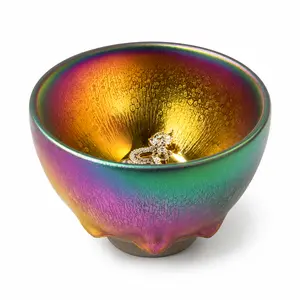Iridescent Dragon Tea Cup, Chinese Style Rainbow Glaze Ceramic Tea Bowl with Decorative Dragon Accent, Tea Ceremony Cup, Unique Gift for Tea Lovers and Collectors