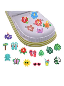 18-Piece Floral Theme Summer Shoe Charms, Abs Material DIY Beach Decor Accessories, Fits Sandals & Shoes, Perfect for Parties & Festivals