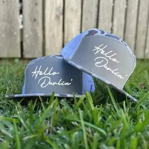 Hello Darlin Trucker Hat , 7 Panel Snapback Cap, Camo Mesh Back Western Cowboy Hat, Retro Country Style Gift