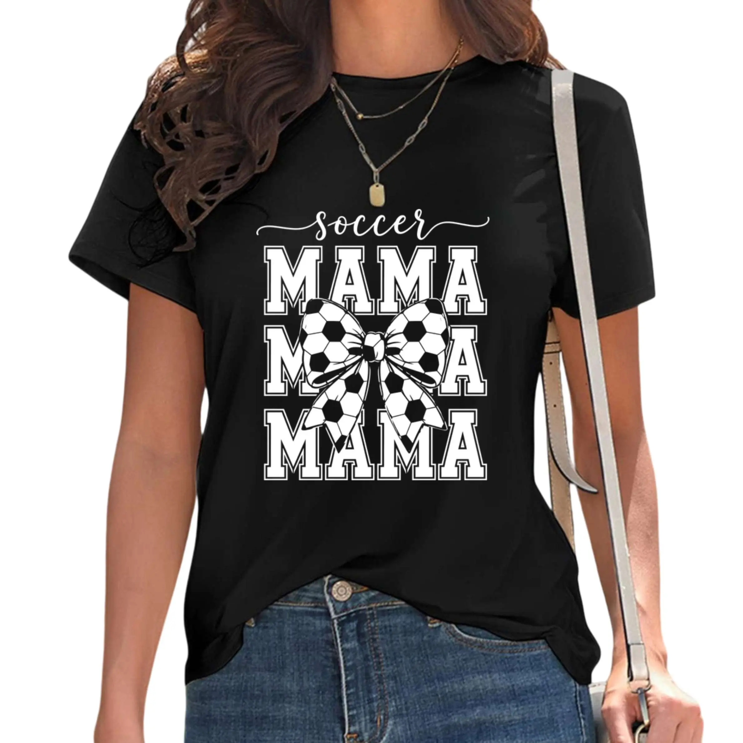 This Mixed Script Print T-Shirt Merges Soft Feminine Motifs With Athletic Symbols For Laid Back Game Day Casual Outfits