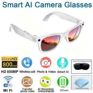 Smart Glasses with Camera, 800w Anti-Shake Camera Glasses, Ai Real-Time Translation, Ai Object Recognition, Voice Assistant, IP67 Sunglasses for Men Women Suitable for Driving and Outdoor Activities