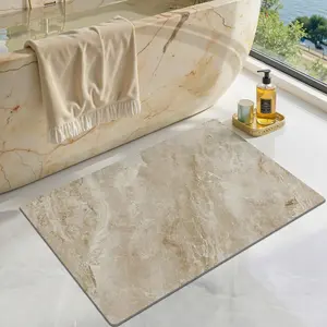 LUMI Ultra Thin Bath Mat, Super Absorbent Quick Dry Bathroom Rugs, Non-Slip Bathroom Mats, Marble Bathmats Fit Under Door, Bathtub, Sink, Shower Room, 17"x30", Brown