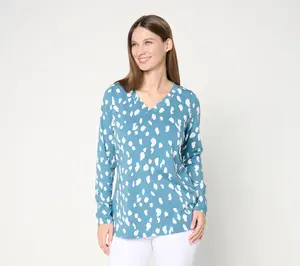 Belle by Kim Gravel TripleLuxe Knit Splatter Dots V-Neck Top