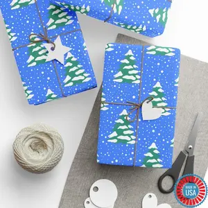 Royal Blue Christmas Wrapping Paper Snowy Trees Royal Blue Evergreen Winter Gift Wrap for Kids Teens Holiday Weddings Birthdays